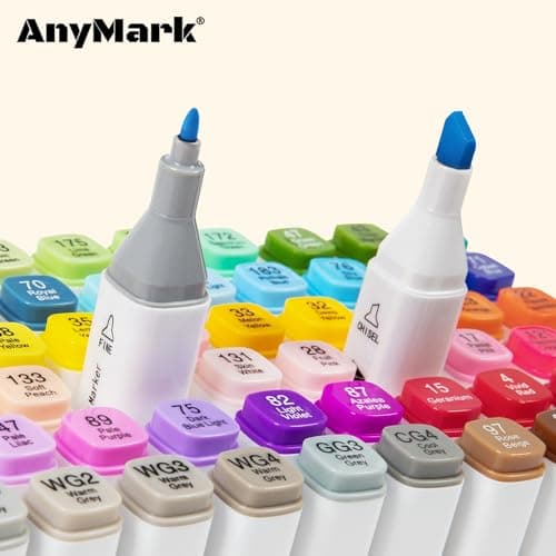 Detalle de AnyMark rotuladores de alcohol de doble punta (100 colores) para bocetos, cómics y colorear