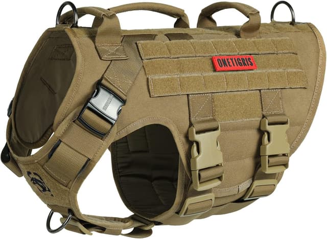Detalle de OneTigris X Destroyer harnais tactique réglable anti-traction pour chien – Taille L, marron