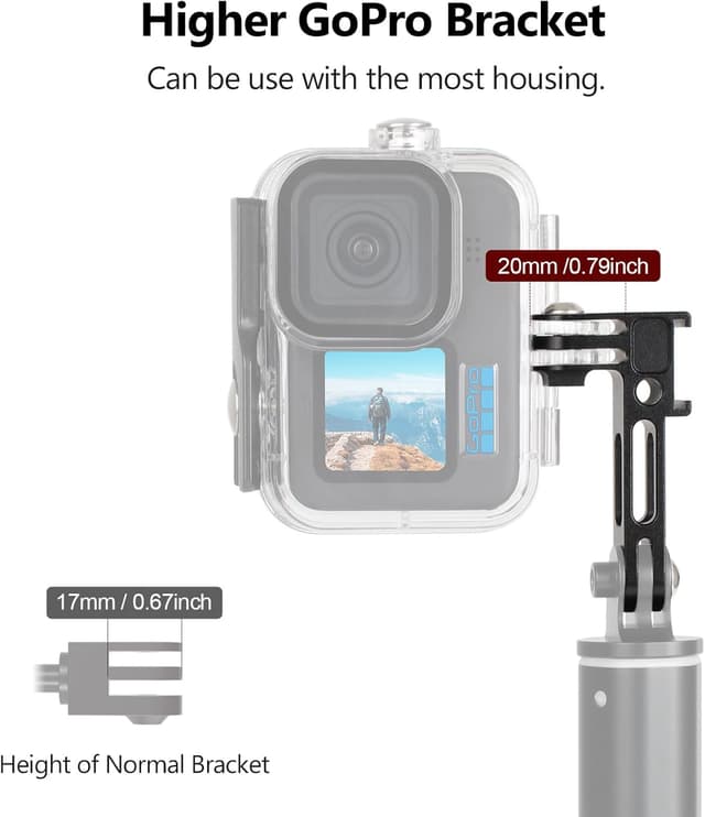 Detalle de HSU Vertical Mount for GoPro & action cameras – aluminium 90° camera adapter with 1/4 tripod holes and cold shoe bracket