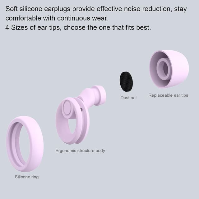 Detalle 2 de Jayine reusable silicone concert & sleep ear plugs (SNR 30dB) with removable tips in XS/S/M/L – Purple