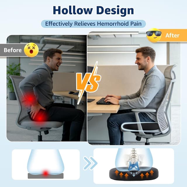 Detalle de BRO Donut Cushion for Haemorrhoids – ergonomic memory foam seat cushion with ice-silk cover