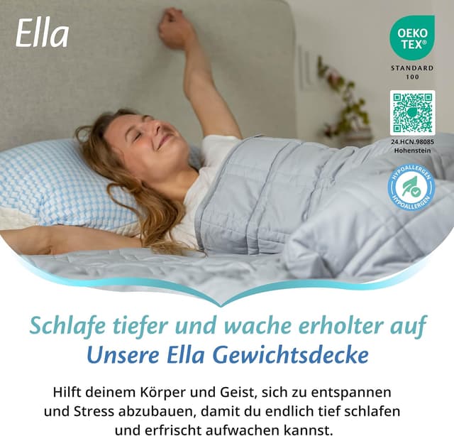 Detalle de Ella Gewichtsdecke 135x200 cm, 7 kg – Anti Stress Therapiedecke aus 100% Baumwolle (grau)
