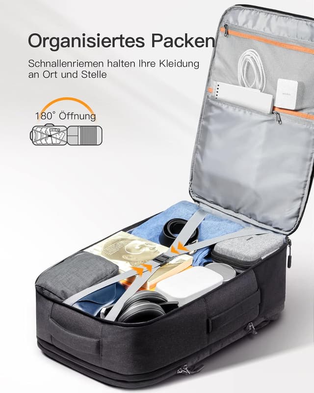 Detalle de Inateck 38,5–46,2 L erweiterbarer Reiserucksack für Laptop