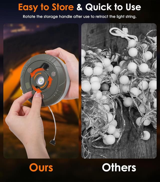 Detalle de MoKo 32.8ft Camping String Light – 4-in-1 rechargeable LED lantern, fairy lights & power bank