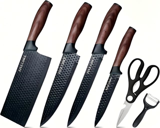 Detalle de Coffret cuisine FIVE COWS 6 pièces : couteau de chef, couteau à viande et accessoires