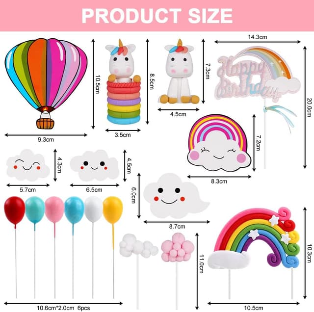 Detalle 2 de OSDUE Einhorn Tortendeko Geburtstag – Regenbogen, Wolke & Ballons als Kuchen-Topper