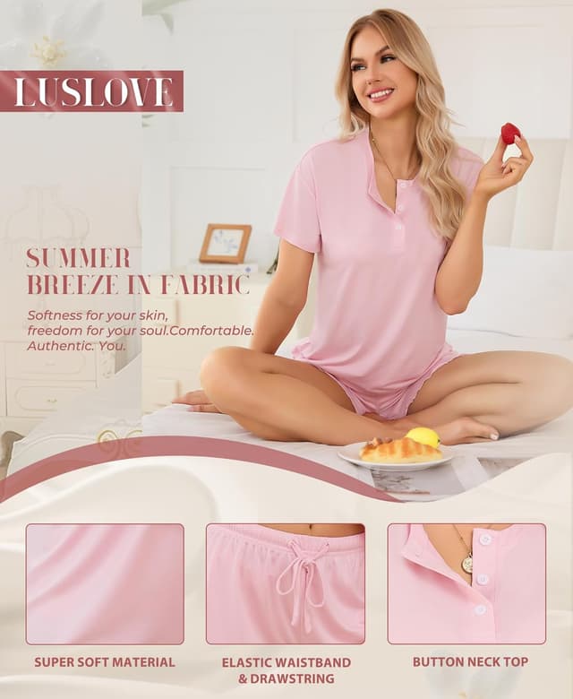Detalle de LUSLOVE Pyjama Kurz Damen Set für Sommer