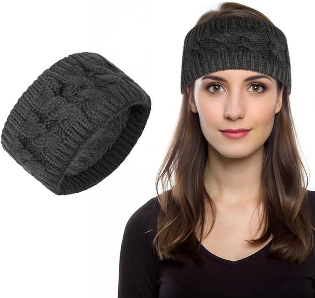 Detalle de LOPHE Bandeau peluche hiver femme extensible gris foncé – cache-oreilles pour courir ou skier