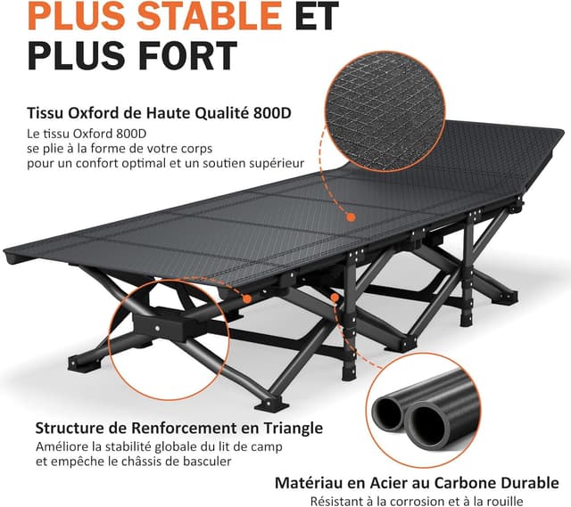 Detalle de Lit de camping pliable ATORPOK SHOP, coussin portable robuste jusqu’à 200 kg