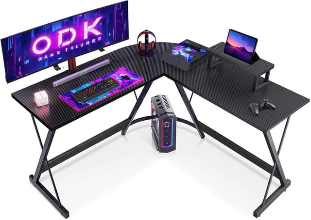 Thumbnail 6 de ODK L Shaped Gaming Desk with Monitor Stand (127x127x75 cm) – Black