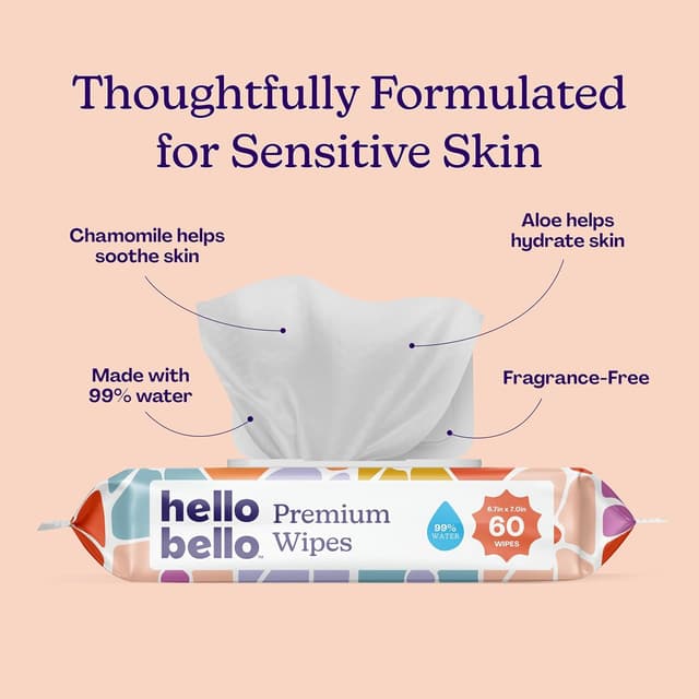 Detalle 2 de Hello Bello Premium Sensitive Skin Wipes (Flower Pop) — Resellable Packs, 720 Total Wipes