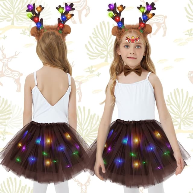 Detalle de Set costume da renna per bambina AOOWU (5 pezzi) con LED