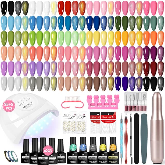 Detalle de VANREESA U V Nagellack Set mit 35 Farben, 48W U V/LED Lampe und elektrischem Nagelfräser – Starterset für Gelnägel