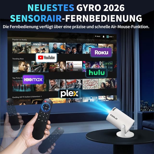 Thumbnail 6 de Tragbarer Mini-Beamer mit 4K/1080p, WiFi 6 & Bluetooth 5.4 – 1.400 Lumen, 180° drehbar, Weiß