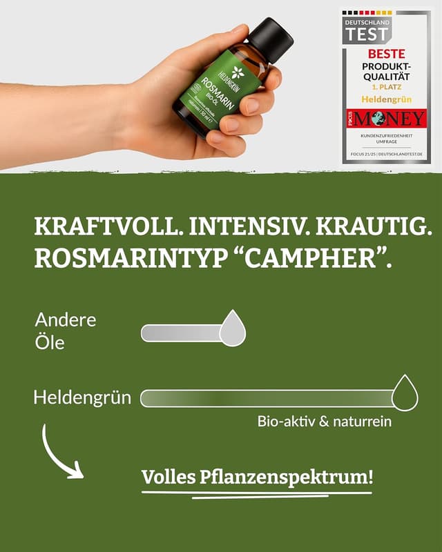 Detalle 2 de Heldengrün BIO Rosmarinöl 100 ml – Haaröl