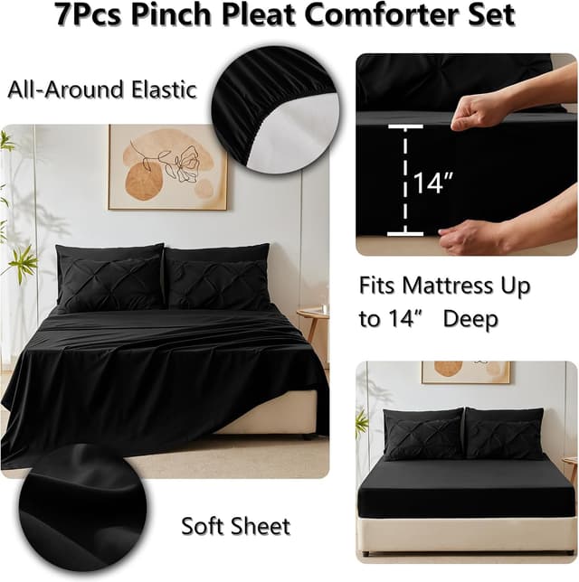 Thumbnail 4 de CozyLux Queen Comforter 7-Piece Pintuck