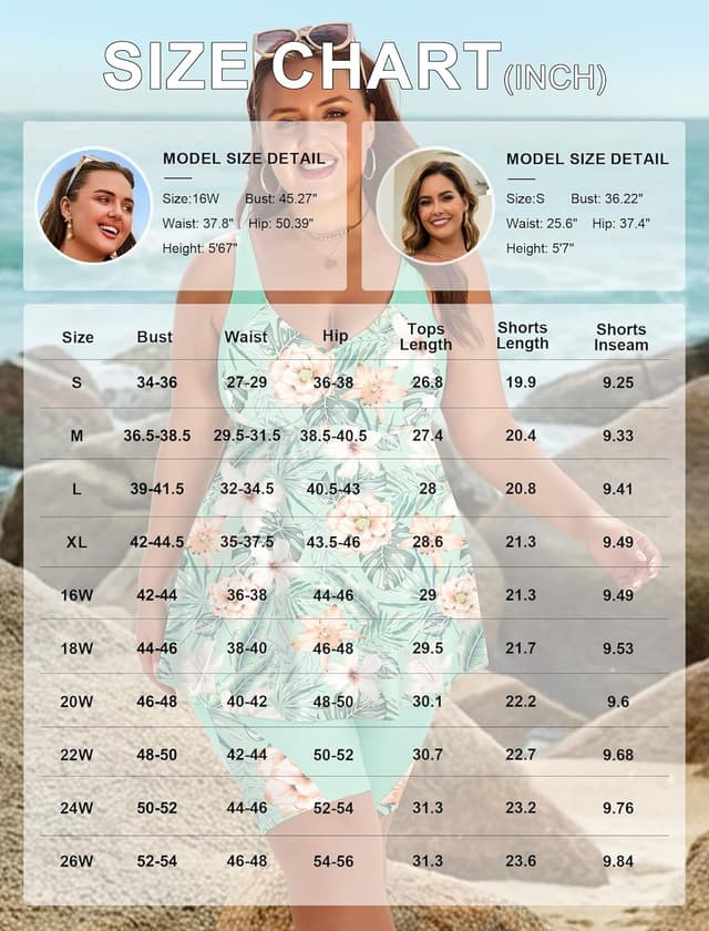 Detalle de Arolina Plus Size Two-Piece Tankini Swimsuit with Shorts, Tummy Control & UV Protection