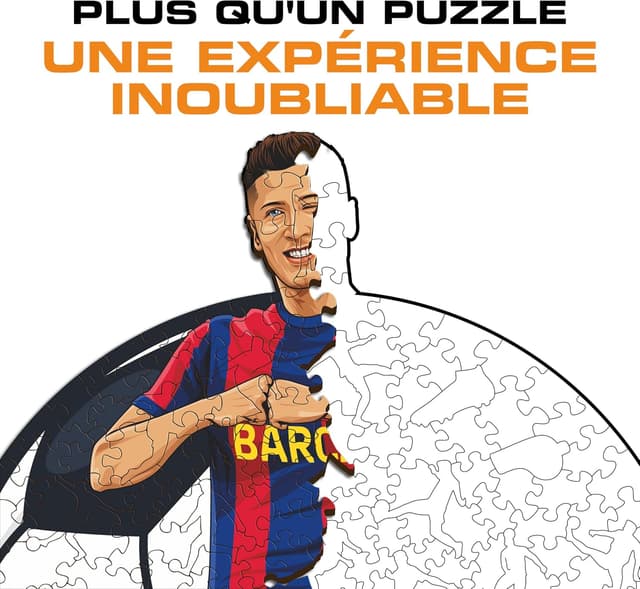Detalle de Iconic Puzzles Barcelona Lewandowski – Puzzle en bois taille M, 270 pièces (sous licence officielle)