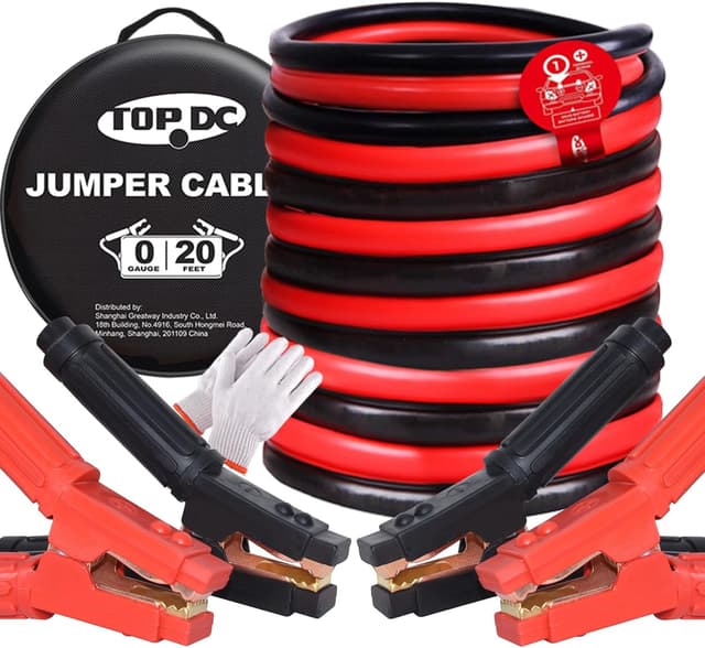 Detalle de TOPDC Heavy Duty 0 Gauge Jumper Cables, 20 Feet 1000Amp Booster Kit for 12V & 24V Trucks and SUVs