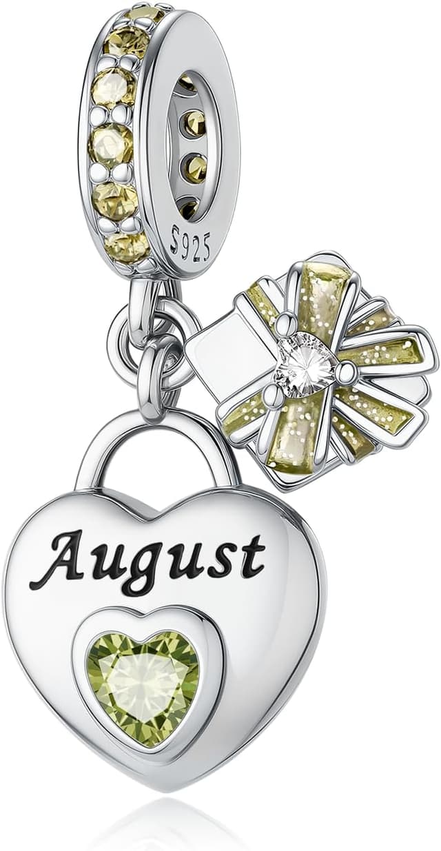 Detalle de LNQOBU 925 Sterling Silber Birthstone Charm „August“ mit Herz-Zirkonia