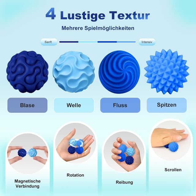 Detalle de Pipoobear magnetische Fidget Toys – 4 Silikon-Magnetkugeln (mittelgroß, blau) zum Stressabbau