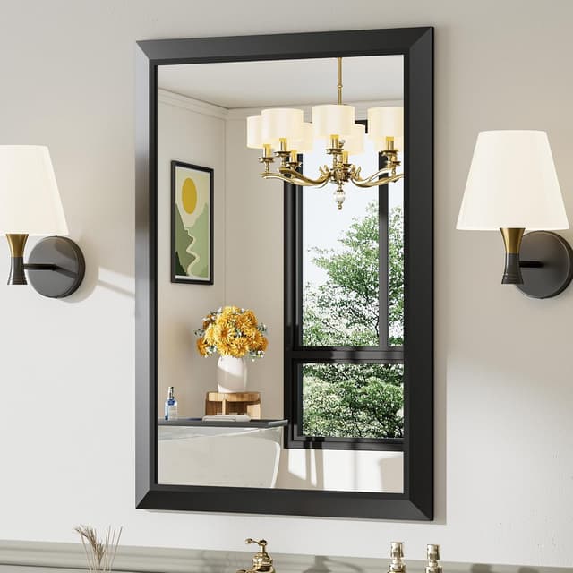 Detalle de Briivue 24x36 Black Bathroom Mirror (24x36 Inch) with Thick Metal Frame and Anti-Rust Design