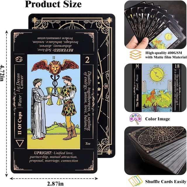 Detalle 2 de Fofeadm Keyword Tarot Deck (78 Cards) with Guidebook & Linen Carry Bag