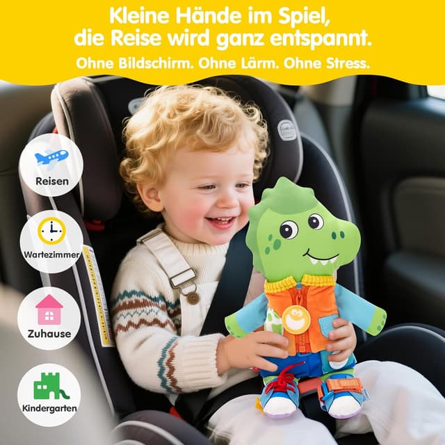 Detalle 2 de hahaland Montessori Doppelpuppe Dino-Einhorn mit 15 Alltagsfähigkeiten (ab 1 Jahr)