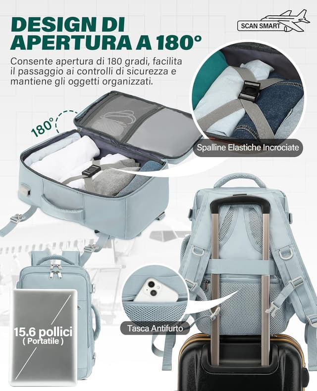 Detalle de VANKEV Zaino Easyjet 45x36x20 30L con scomparto per PC fino a 15,6" (bagaglio a mano)