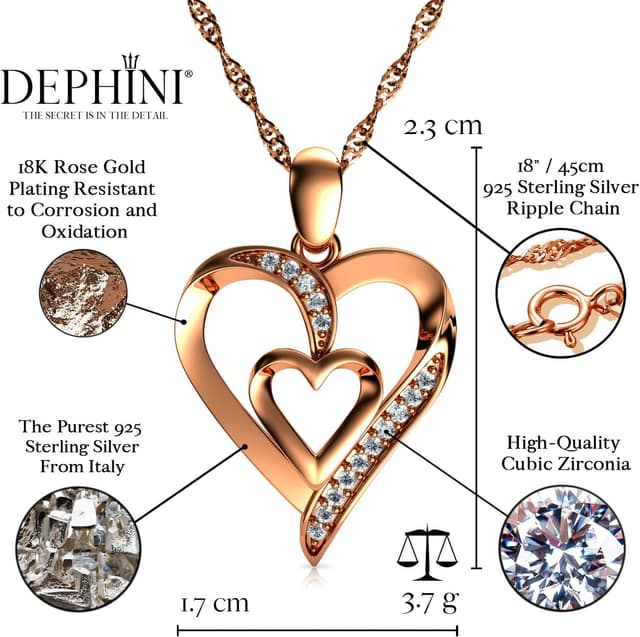 Detalle 2 de DEPHINI Doppel Herz Kette mit 925 Silber