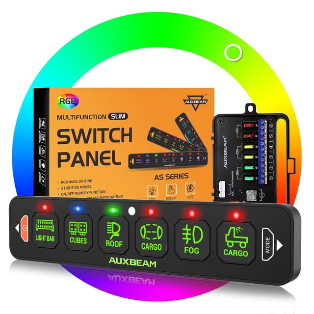 Detalle de Auxbeam AS-R60 6-Gang Slim RGB Switch Panel (Auto-Dimming, Memory, Waterproof)