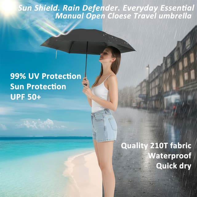 Detalle de BAODINI mini travel umbrella with case (UPF 50+ UV protection, compact pocket size)