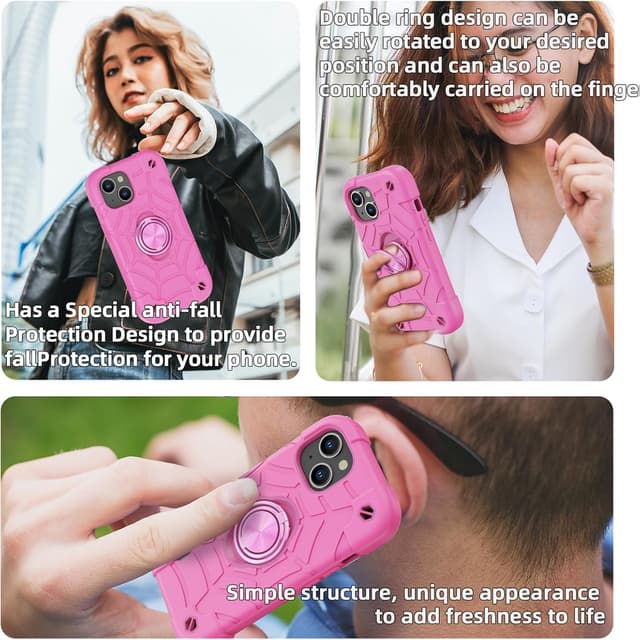 Thumbnail 6 de KCJ iPhone 15 Case (6.1") in Pink with 2 Screen Protectors, Lens Protector, and Dual Ring Stand