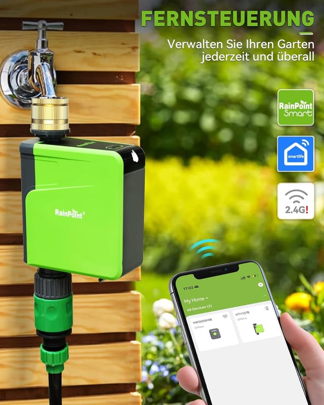 Detalle de RAINPOINT Timer per irrigazione WLAN 2,4 GHz con ingresso in ottone e controllo app