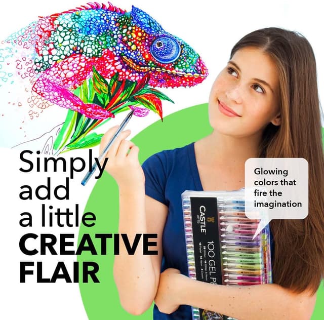 Detalle de Castle Art Supplies set di 100 penne gel colorate: effetti glitter, neon e metallici in cofanetto