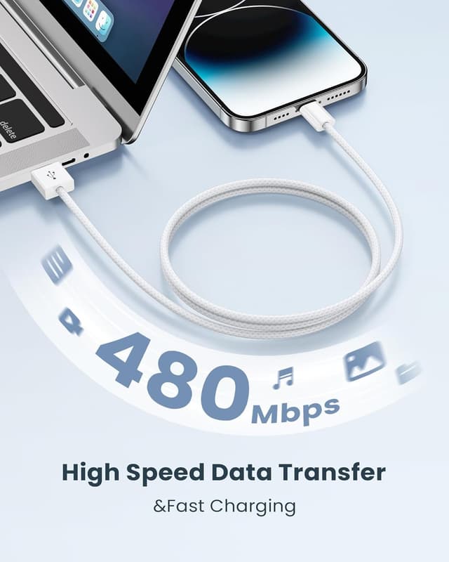 Detalle de Ningkpow Apple MFi Certified iPhone Lightning Charger Cable (2-Pack, 1m) – Nylon Braided Fast Charge Lead