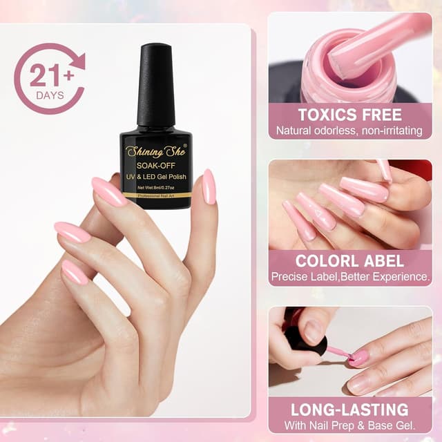 Detalle de Shining She UV-Gel Nagellack Nude Rosa (6 Farben, Serie Gel) – 8 ml für selbstgemachte Salon-Nägel
