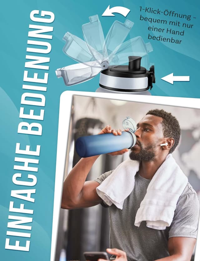 Detalle de My Vesperbox® Kinder-Trinkflasche 1.000 ml mit Kohlesäure-Eignung, auslaufsicher – inkl. Ersatzdichtung