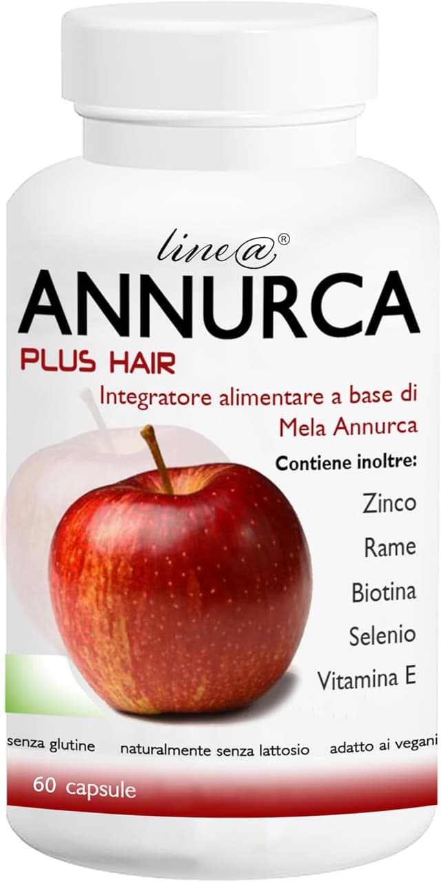 Detalle de Mela Annurca Plus Hair Line@ capsule con estratto secco di Mela Annurca, zinco, rame, biotina, selenio e vitamina E