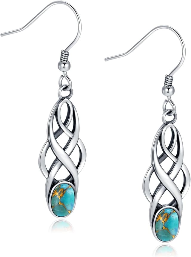 Detalle de Keltische Hängeohrringe aus 925 Silber mit stabilisiertem Türkis