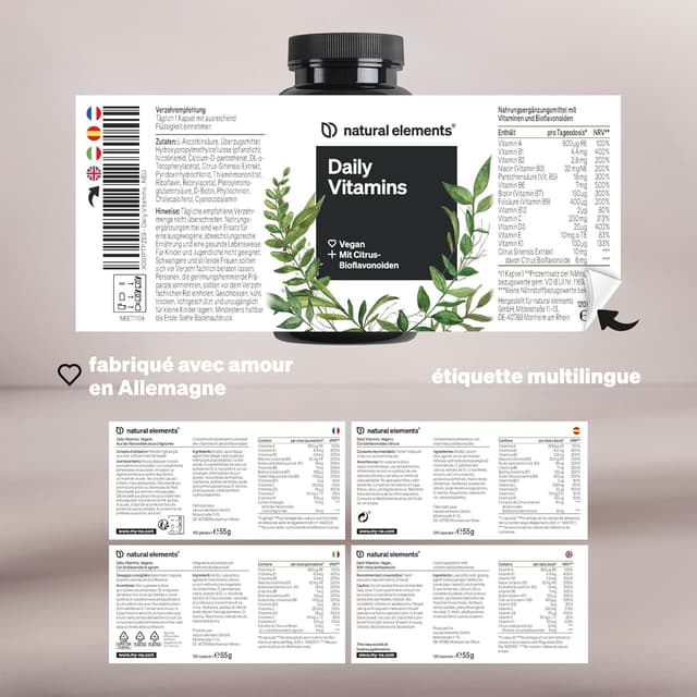 Detalle de Daily Vitamins – 120 gélules multivitamines A à K (végane)