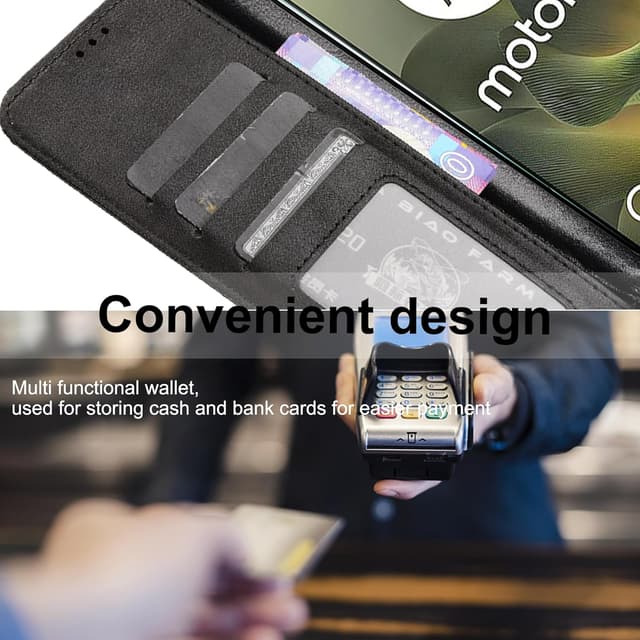 Detalle 2 de Fitudoos Handyhülle aus Leder für Motorola Edge 70 – Klapphülle mit Kartenfächern, Magnetverschluss & Standfunktion (Schwarz)