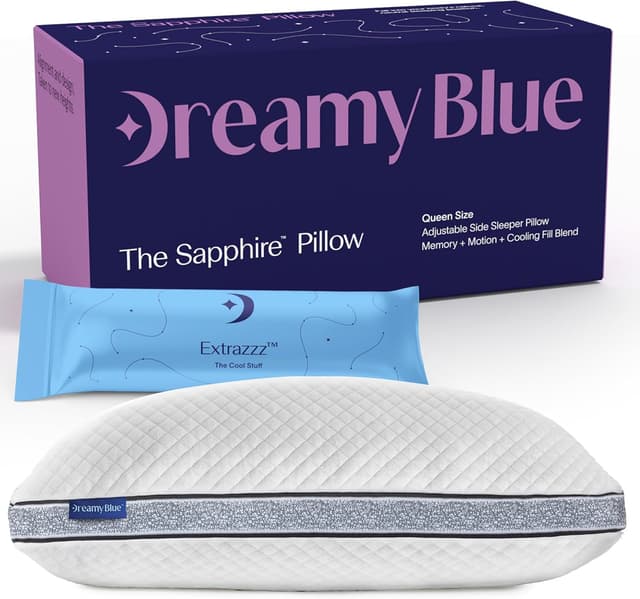 Detalle de DreamyBlue Gusseted Sapphire Pillow (King) — Adjustable Loft Shredded Memory Foam with Airflow Beads