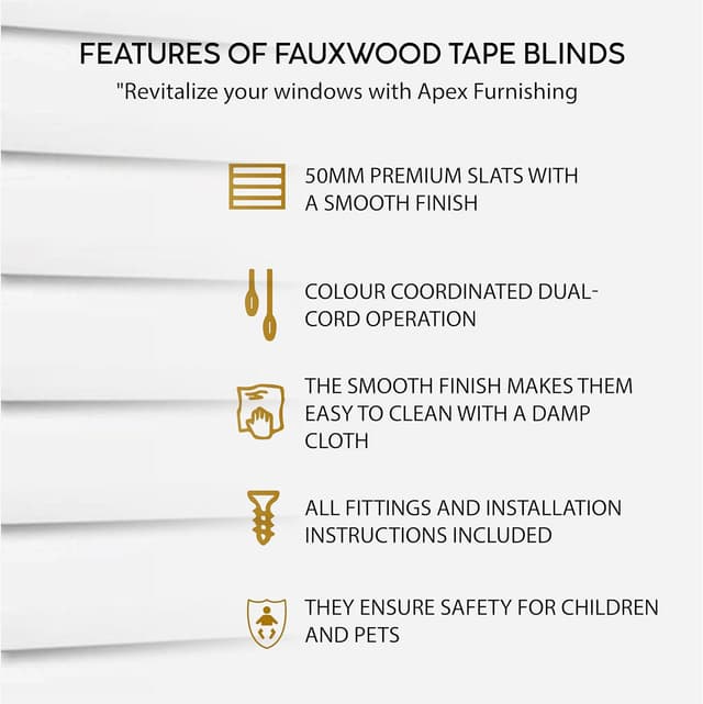 Thumbnail 6 de APEX Faux Wood Venetian Blinds 50mm Slats 120x150 cm