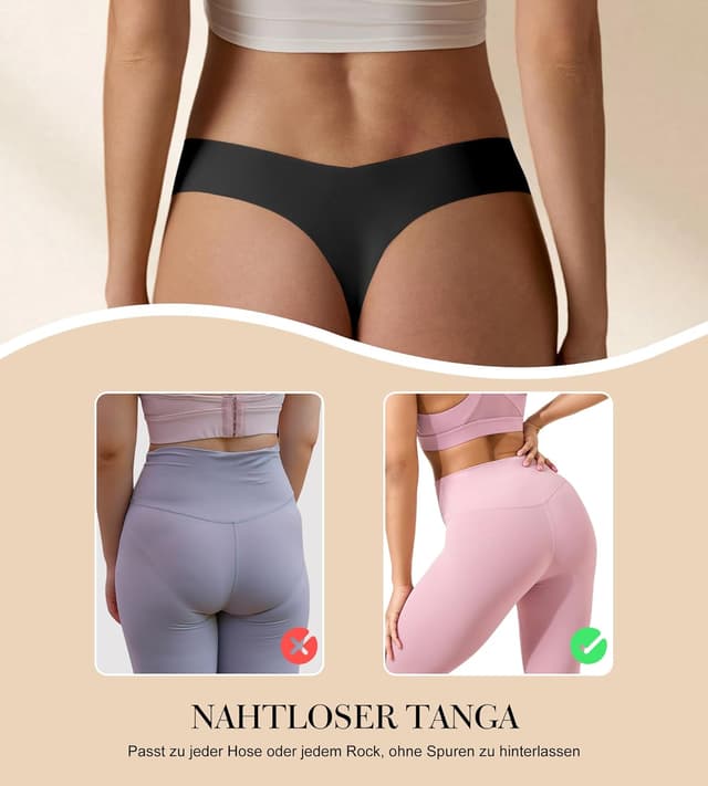 Detalle de SHARICCA Nahtlose String Tanga Damen – unsichtbarer No-Show Thong mit 100% Baumwoll-Schritt