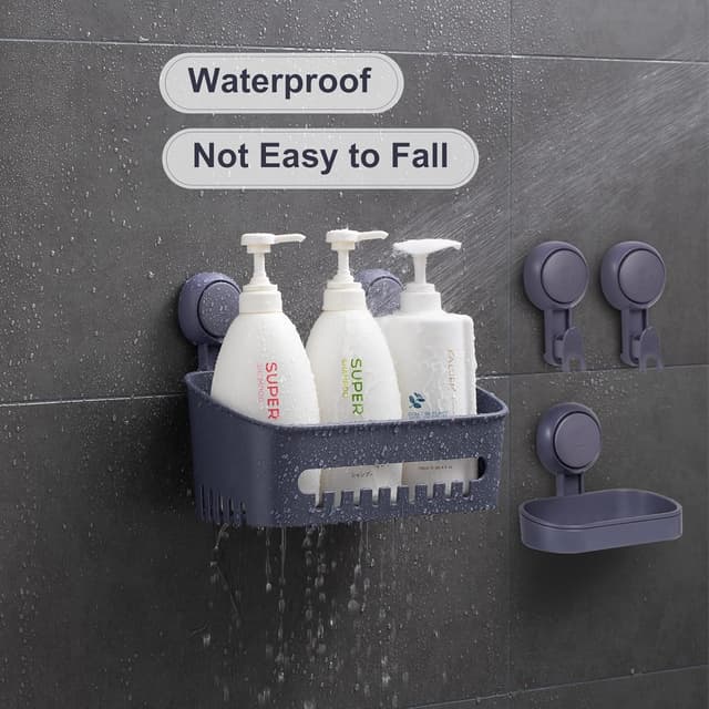 Thumbnail 6 de Uten Étagère de douche 4 pièces avec ventouses sans perçage (panier, porte-savon, crochets)