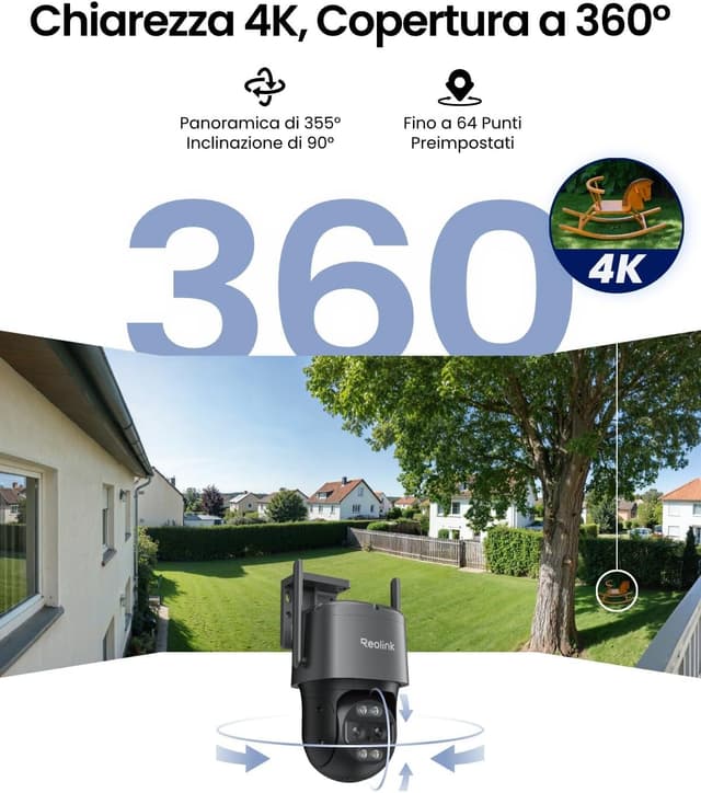 Detalle de Reolink 4K PTZ Wi‑Fi esterna a doppio obiettivo TrackMix (355°/90°, zoom ibrido 6X)