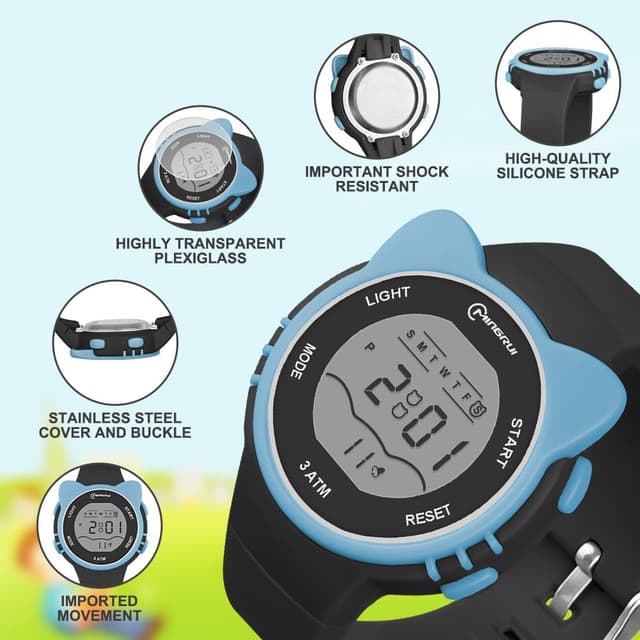 Detalle de OFFCUP Kids Digital Watch (30m Waterproof) for Girls & Boys with PU Strap and LED Light