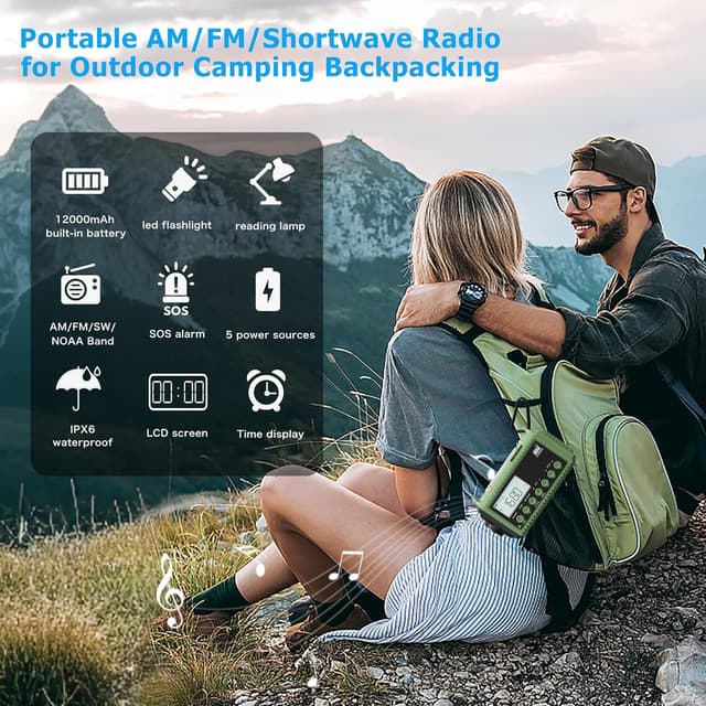 Thumbnail 6 de Eoxsmile NOAA Weather Radio 12000mAh Emergency Crank & Solar AM/FM Shortwave Radio (USB-C)