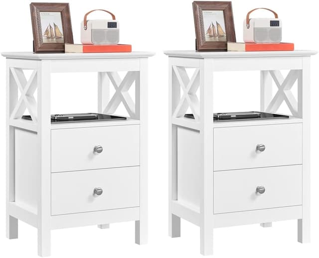 Detalle de Yaheetech Mesita de Noche blanca 40x30x60 cm